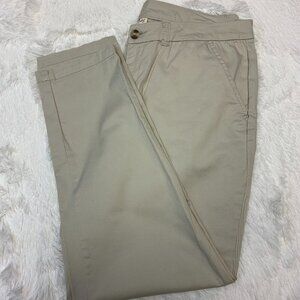 Maison Jules womens pants SZ 14 khaki ankle length flat front causal preppy